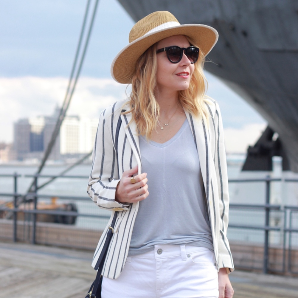 Talbots White/Navy Striped Blazer